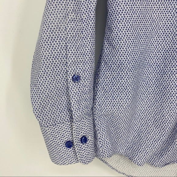 Stantt white blue flower print buttonup shirt Montgomery. Long sleeve collared - Picture 7 of 11